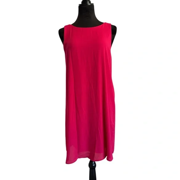 Everly Hot Pink Chiffon Shift Dress Bow Back Detail Party Cocktail Dress Size L - Picture 3 of 11